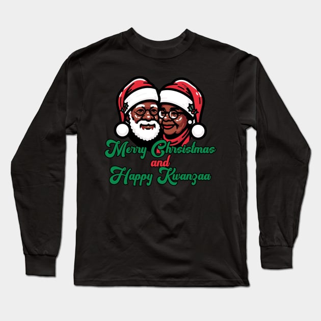 Black Santa Mrs Claus Couple Christmas Kwanzaa Long Sleeve T-Shirt by blackartmattersshop